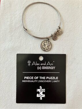 Alex and Ani Silver Puzzle Piece Charm Bangle Bracelet